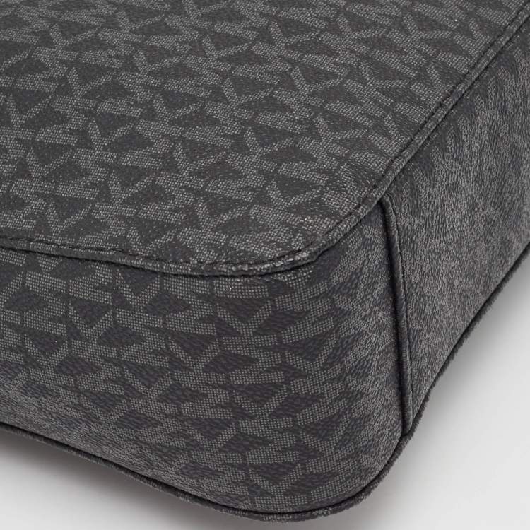 Pre Owned Michael Kors Black Signature Coated Canvas and Leather Large Jet Set Travel Messenger Bag