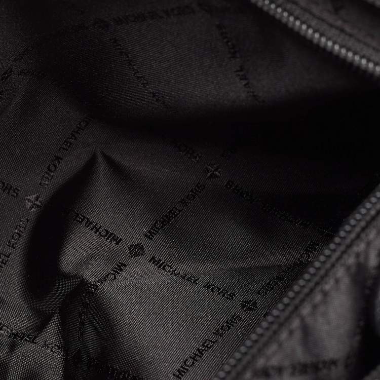 Pre Owned Michael Kors Black Signature Coated Canvas and Leather Large Jet Set Travel Messenger Bag
