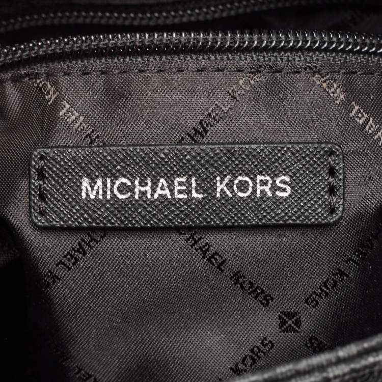 Pre Owned Michael Kors Black Signature Coated Canvas and Leather Large Jet Set Travel Messenger Bag