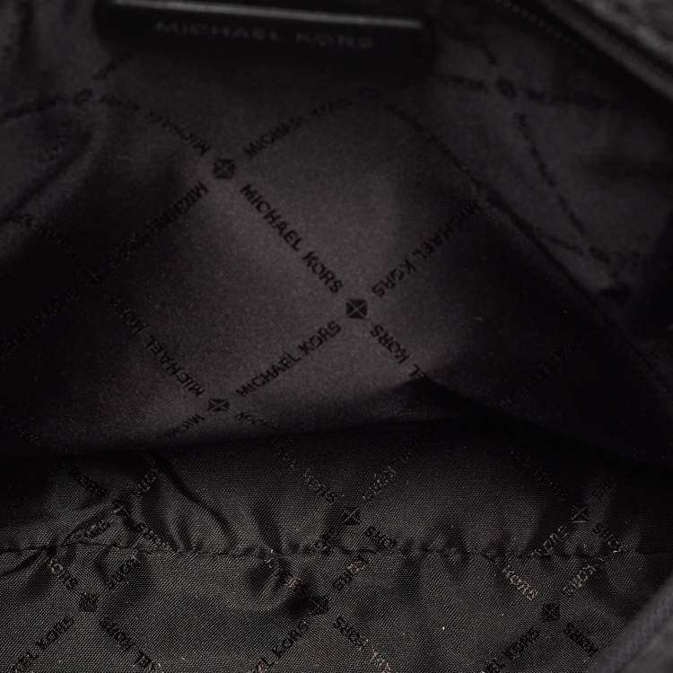 Pre Owned Michael Kors Black Signature Coated Canvas and Leather Large Jet Set Travel Messenger Bag