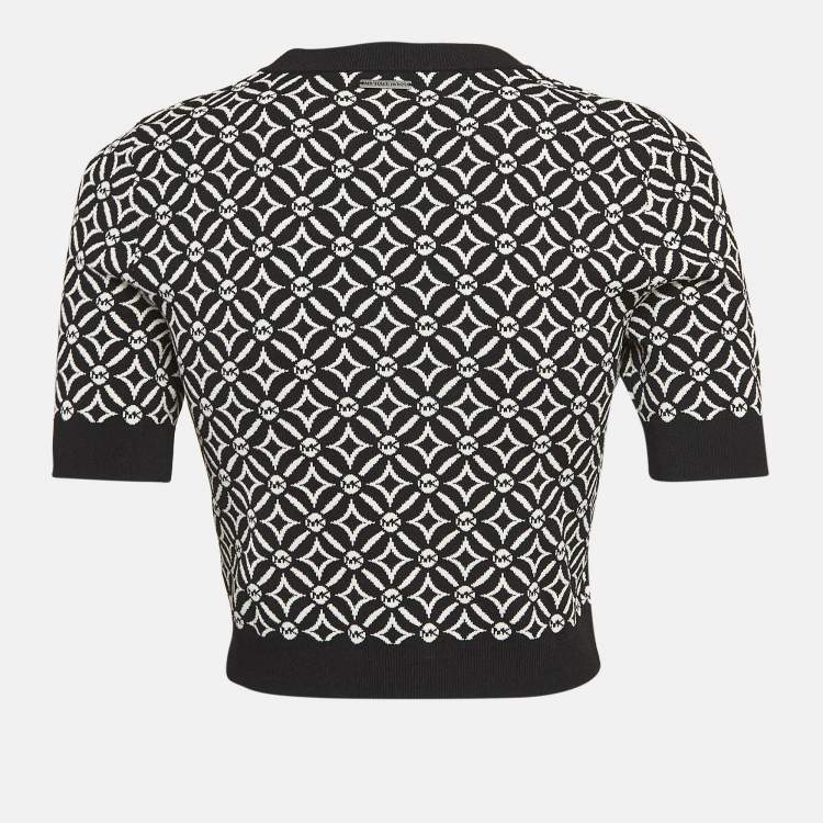 Pre Owned MICHAEL Michael Kors Monogram Patterned Knit Crop Top S