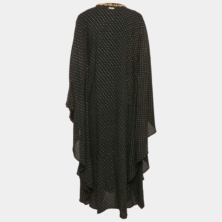 Pre Owned MICHAEL Michael Kors Black Dot Print Crepe Chain Detail Kaftan Dress S/M
