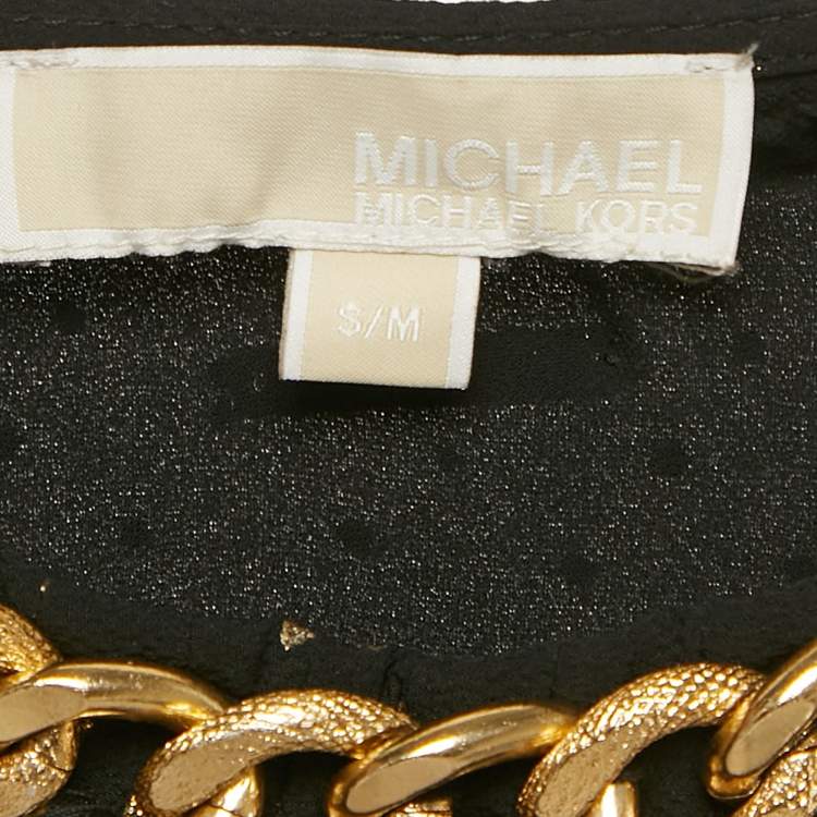 Pre Owned MICHAEL Michael Kors Black Dot Print Crepe Chain Detail Kaftan Dress S/M