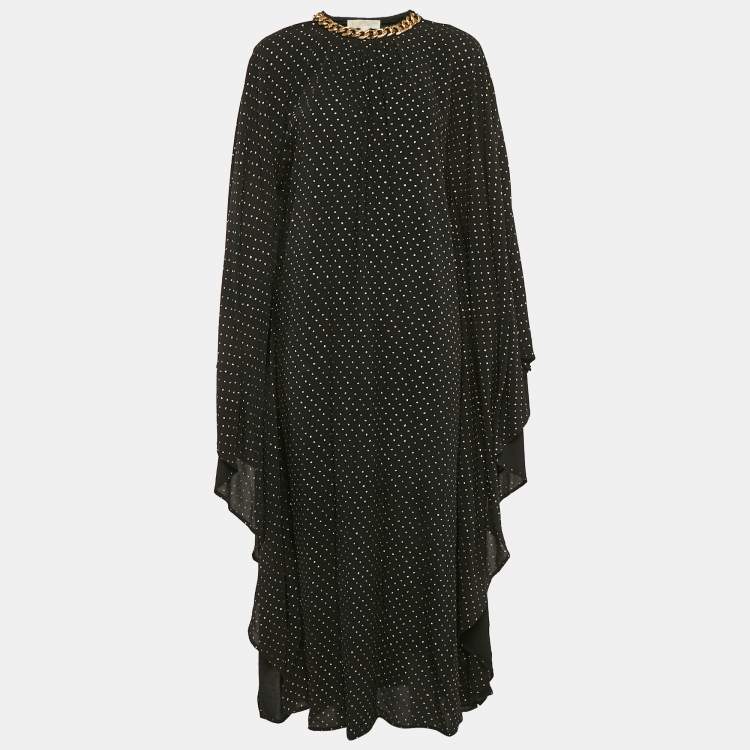 Pre Owned MICHAEL Michael Kors Black Dot Print Crepe Chain Detail Kaftan Dress S/M