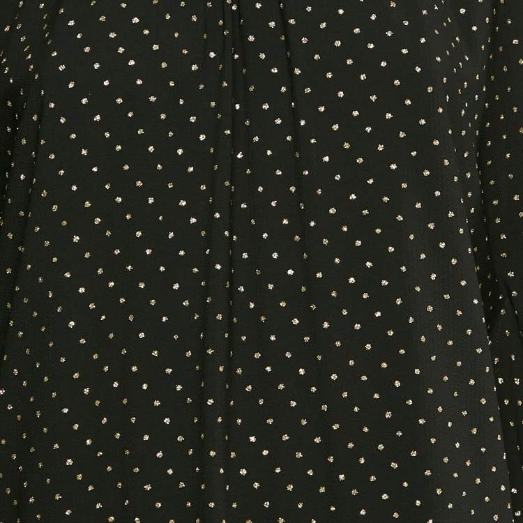 Pre Owned MICHAEL Michael Kors Black Dot Print Crepe Chain Detail Kaftan Dress S/M