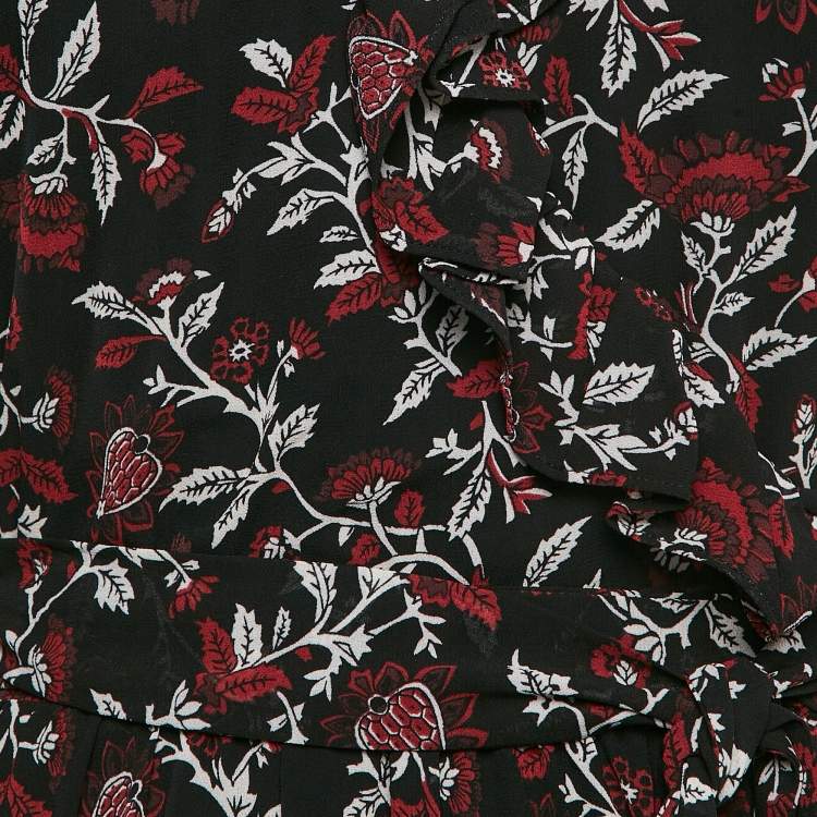 Pre Owned MICHAEL Michael Kors Black Floral Print Crepe Wrap Dress S