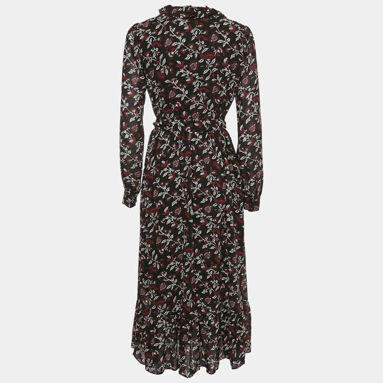 Pre Owned MICHAEL Michael Kors Black Floral Print Crepe Wrap Dress S