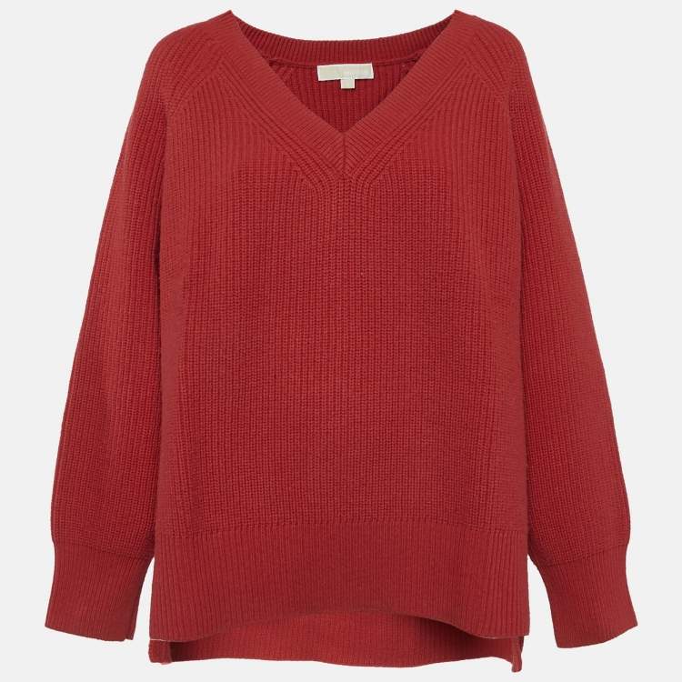 Pre Owned MICHAEL Michael Kors Red Rib Knit Jumper XL