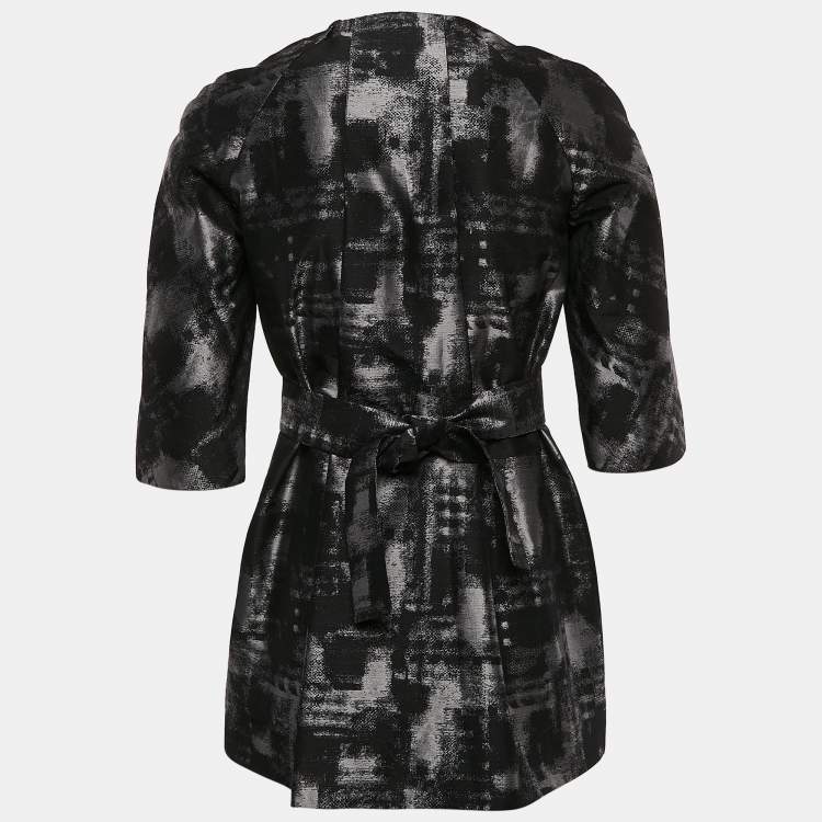 Pre Owned Michael Kors Black/Grey Abstract Jacquard Tunic Top S