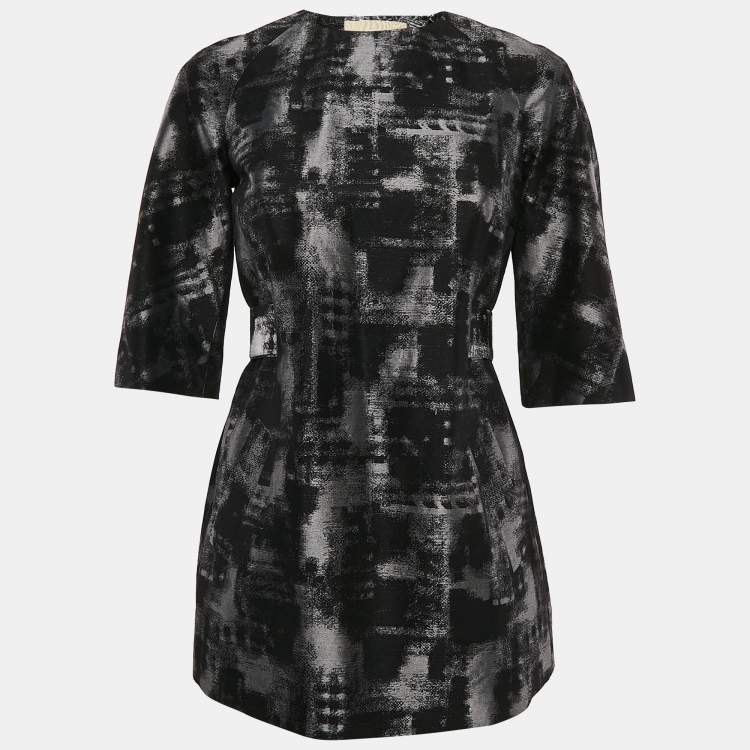 Pre Owned Michael Kors Black/Grey Abstract Jacquard Tunic Top S