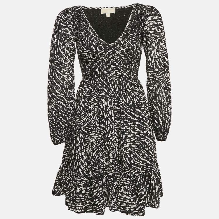 Pre Owned MICHAEL Michael Kors Black Broderie Anglaise Cotton Smocked Mini Dress XXS