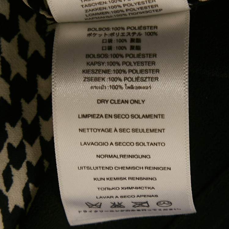 Pre Owned MICHAEL Michael Kors Black  Houndstooth Printed Silk Zip Front Top XS