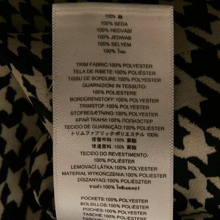 Pre Owned MICHAEL Michael Kors Black  Houndstooth Printed Silk Zip Front Top XS