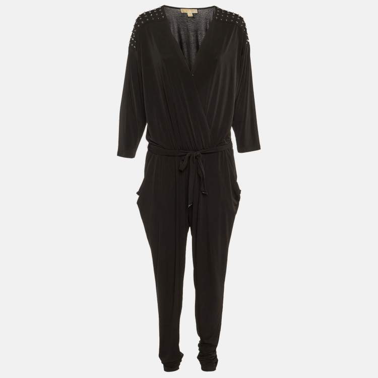 Pre Owned MICHAEL Michael Kors Black Jersey Studded Jumpsuit XL