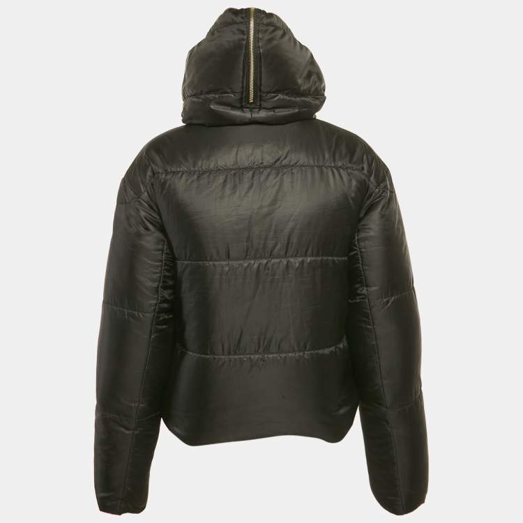 Pre Owned MICHAEL Michael Kors Black/Gold Metallic Logo Ciré Reversible Puffer Jacket XS