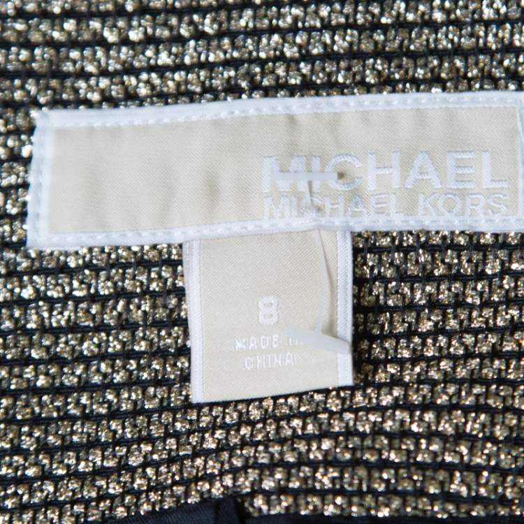 Pre Owned Michael Michael Kors Gold Contrast Paneled Embellished Front Open Blazer M