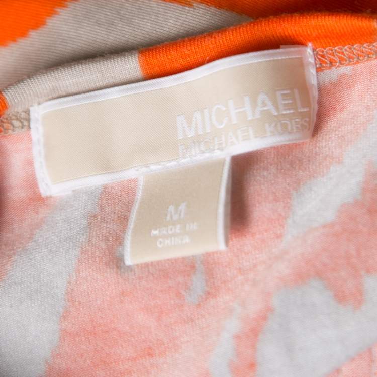 Pre Owned Michael Michael Kors Orange and Beige Zebra Printed Sequined Top M