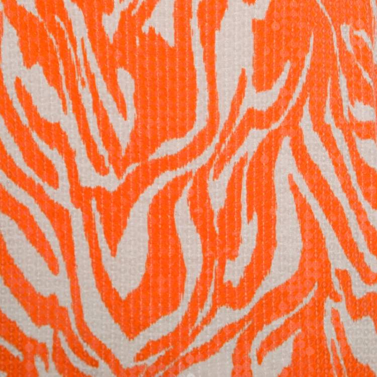 Pre Owned Michael Michael Kors Orange and Beige Zebra Printed Sequined Top M
