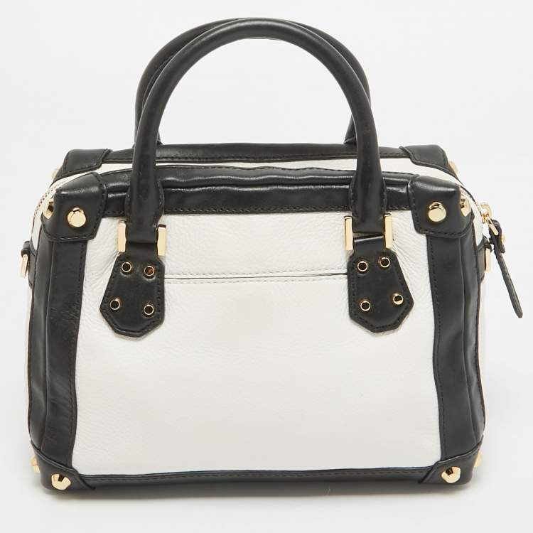Pre Owned MICHAEL Michael Kors White/Black Leather Small Taryn Satchel