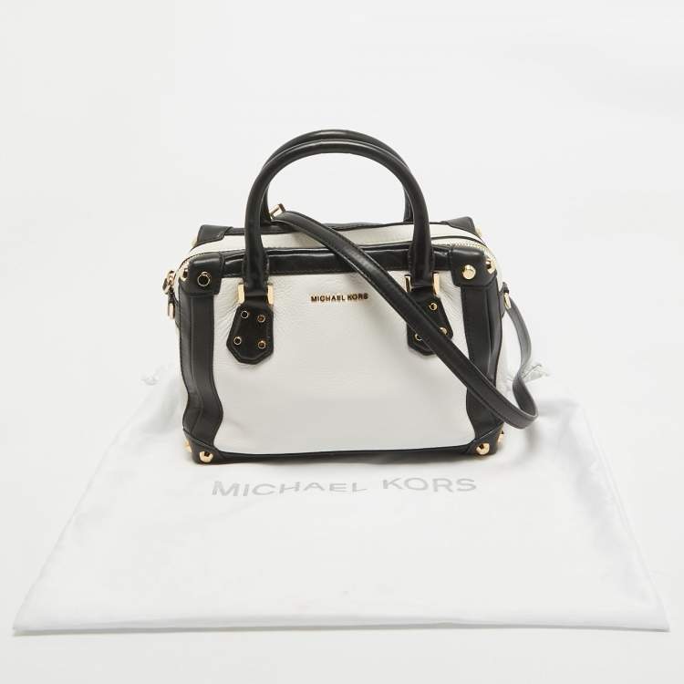 Pre Owned MICHAEL Michael Kors White/Black Leather Small Taryn Satchel