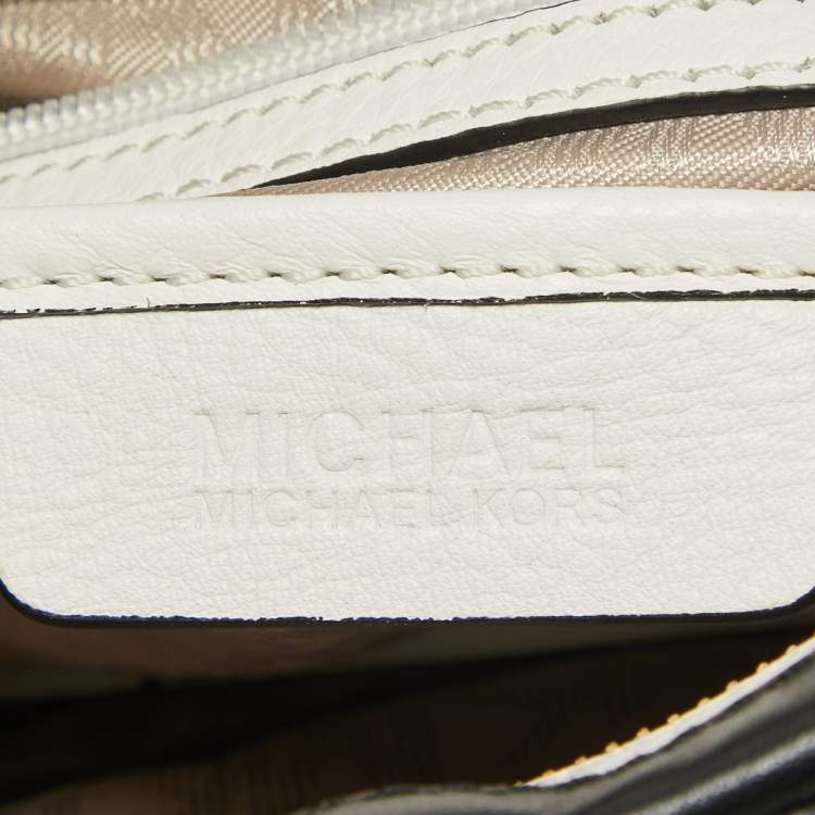 Pre Owned MICHAEL Michael Kors White/Black Leather Small Taryn Satchel