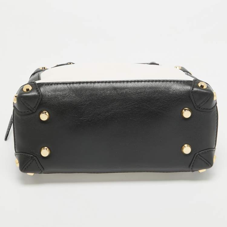 Pre Owned MICHAEL Michael Kors White/Black Leather Small Taryn Satchel