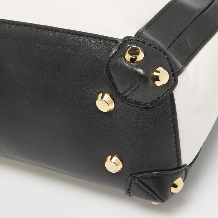 Pre Owned MICHAEL Michael Kors White/Black Leather Small Taryn Satchel