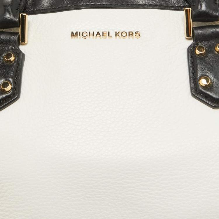 Pre Owned MICHAEL Michael Kors White/Black Leather Small Taryn Satchel