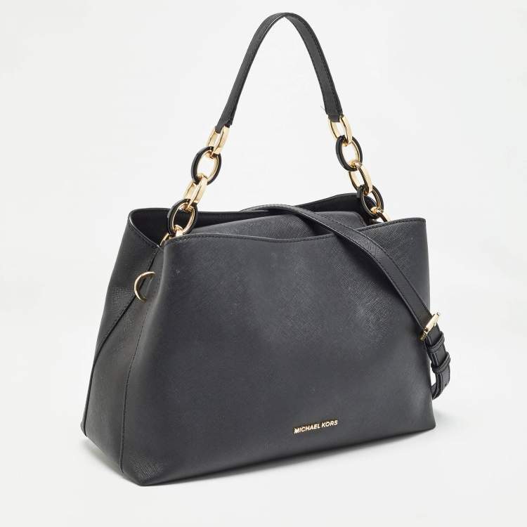 Pre Owned MICHAEL Michael Kors Black Saffiano Leather Portia Top Handle Bag