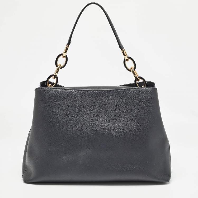Pre Owned MICHAEL Michael Kors Black Saffiano Leather Portia Top Handle Bag