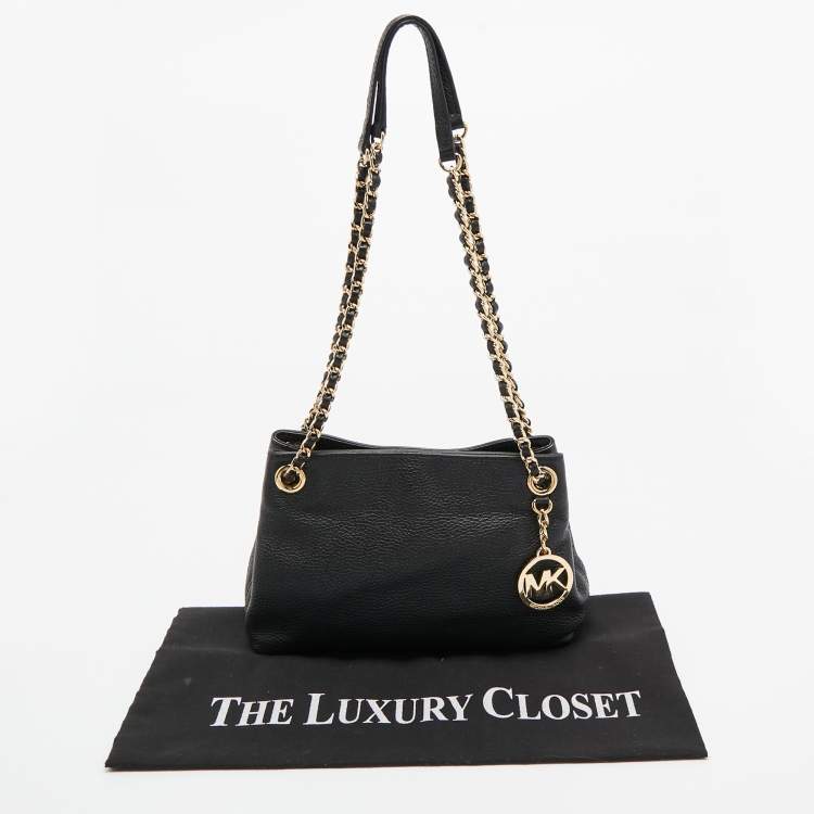 Pre Owned MICHAEL Michael Kors Black Pebbled Leather Chain Shoulder Bag