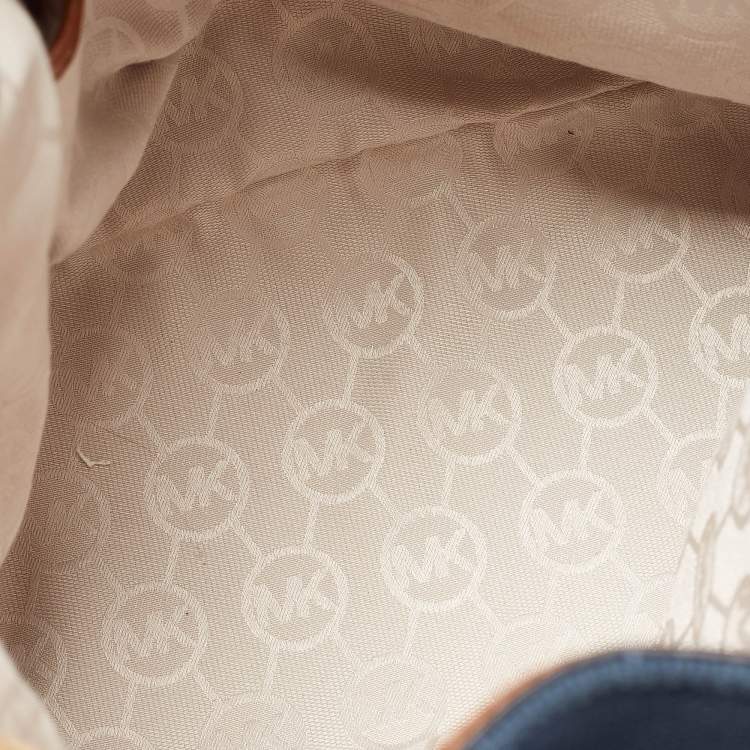 Pre Owned MICHAEL Michael Kors Navy Blue/Brown Canvas Marina Drawstring Tote