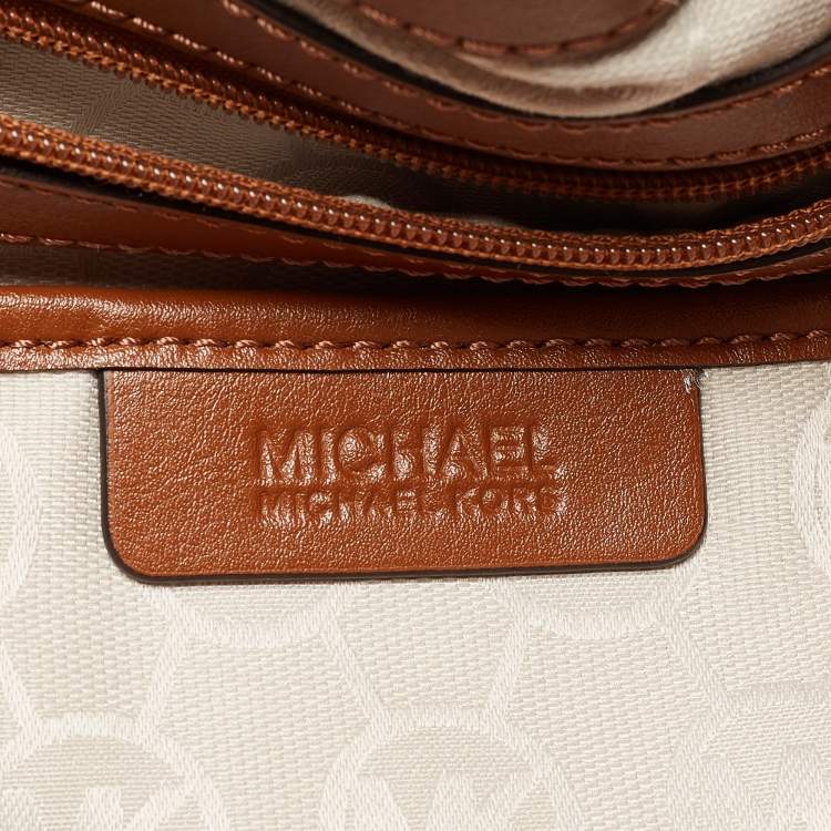 Pre Owned MICHAEL Michael Kors Navy Blue/Brown Canvas Marina Drawstring Tote