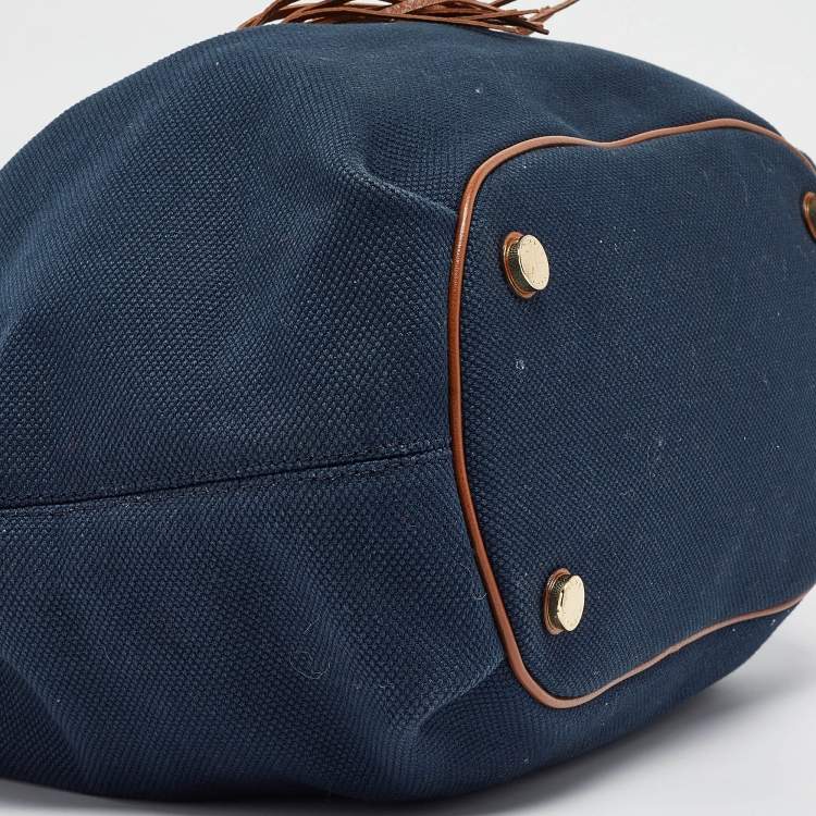 Pre Owned MICHAEL Michael Kors Navy Blue/Brown Canvas Marina Drawstring Tote