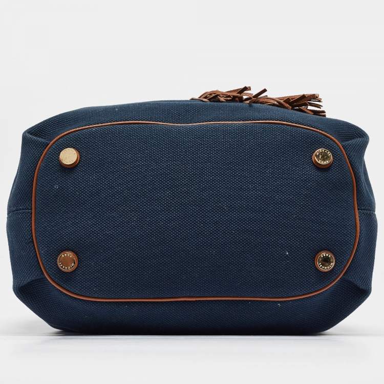 Pre Owned MICHAEL Michael Kors Navy Blue/Brown Canvas Marina Drawstring Tote