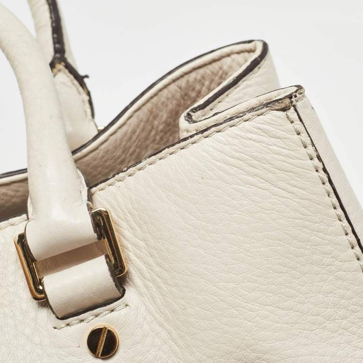 Pre Owned MICHAEL Michael Kors Off White Leather Middle Zip Tote