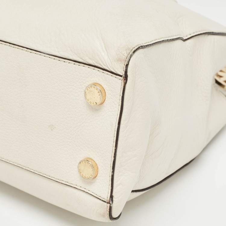 Pre Owned MICHAEL Michael Kors Off White Leather Middle Zip Tote
