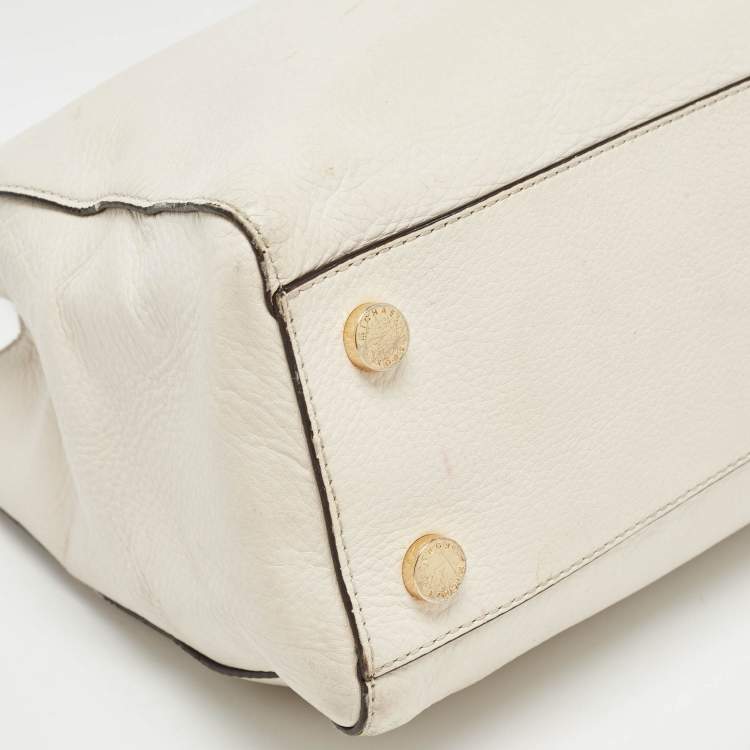 Pre Owned MICHAEL Michael Kors Off White Leather Middle Zip Tote