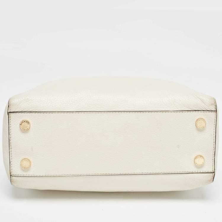 Pre Owned MICHAEL Michael Kors Off White Leather Middle Zip Tote