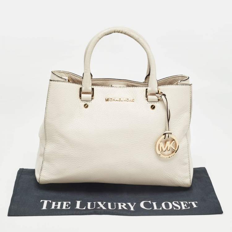 Pre Owned MICHAEL Michael Kors Off White Leather Middle Zip Tote