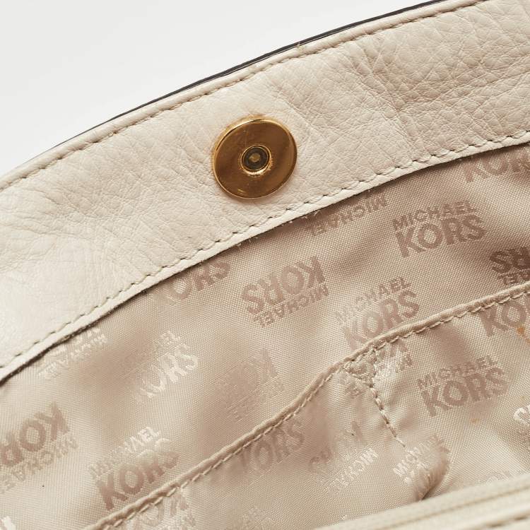 Pre Owned MICHAEL Michael Kors Off White Leather Middle Zip Tote