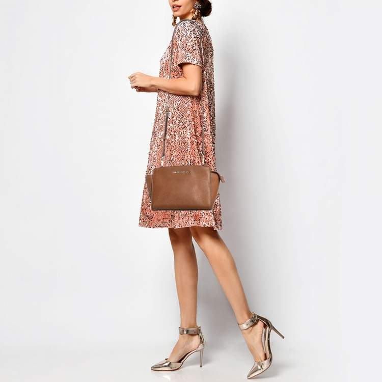Pre Owned MICHAEL Michael Kors Brown Leather Small Selma Crossbody Bag