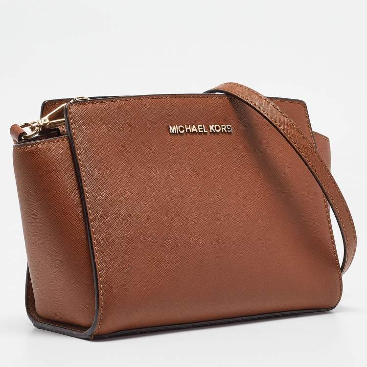 Pre Owned MICHAEL Michael Kors Brown Leather Small Selma Crossbody Bag