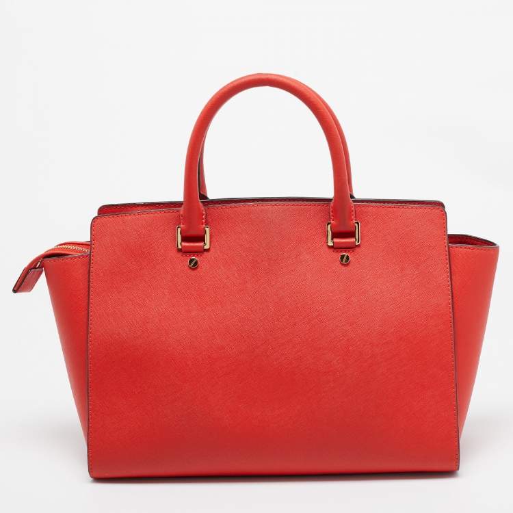 Pre Owned MICHAEL Michael Kors Red Saffiano Leather Large Selma Tote