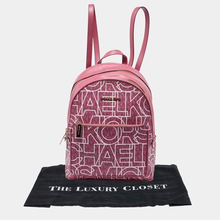 Pre Owned MICHAEL Michael Kors Pink Signature Coated Canvas and Leather Backpack