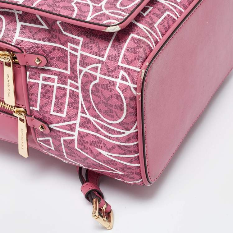 Pre Owned MICHAEL Michael Kors Pink Signature Coated Canvas and Leather Backpack