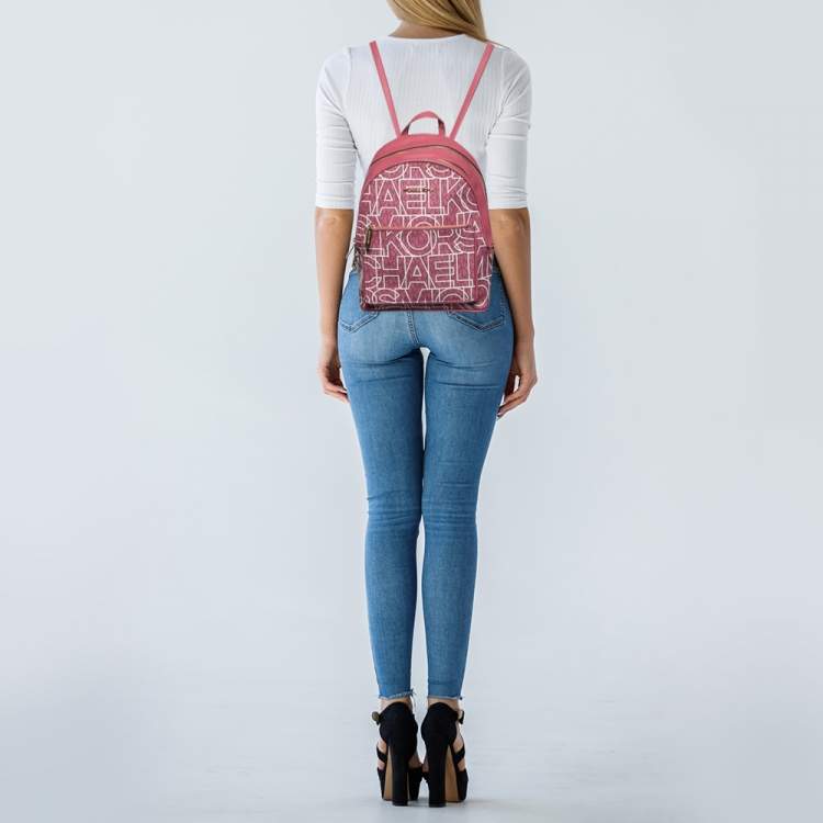 Pre Owned MICHAEL Michael Kors Pink Signature Coated Canvas and Leather Backpack