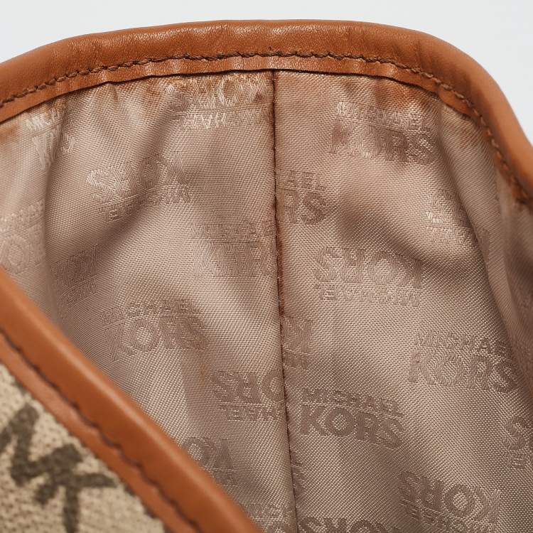 Pre Owned MICHAEL Michael Kors Brown/Beige Signature Coated Canvas and Leather Emery Tote
