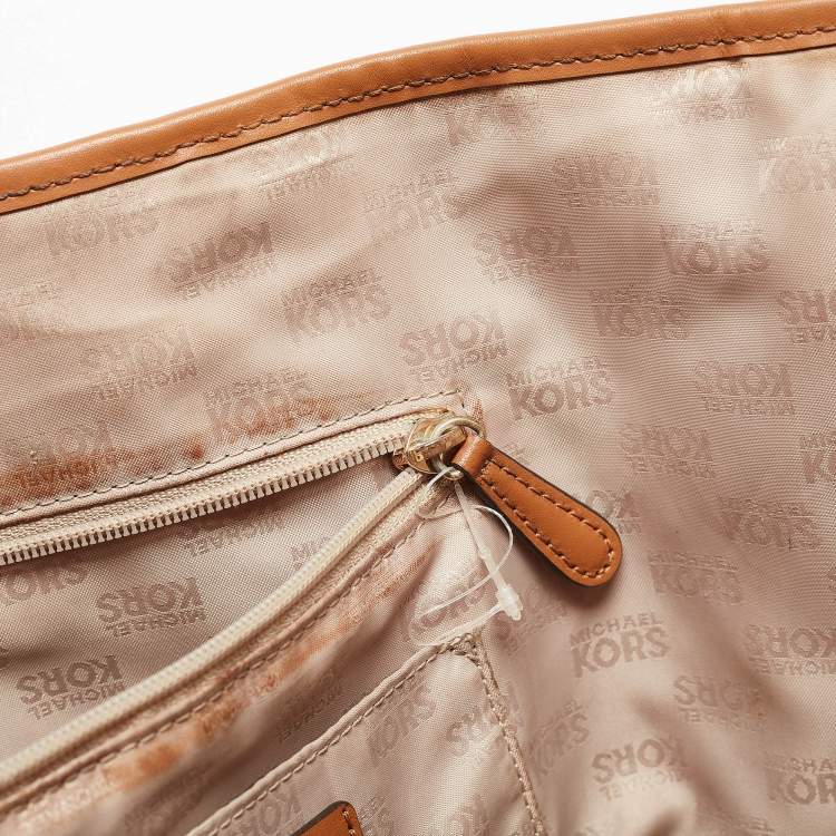 Pre Owned MICHAEL Michael Kors Brown/Beige Signature Coated Canvas and Leather Emery Tote