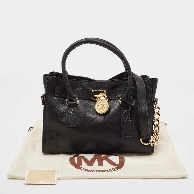 Pre Owned MICHAEL Michael Kors Black Leather Medium Hamilton East West Tote